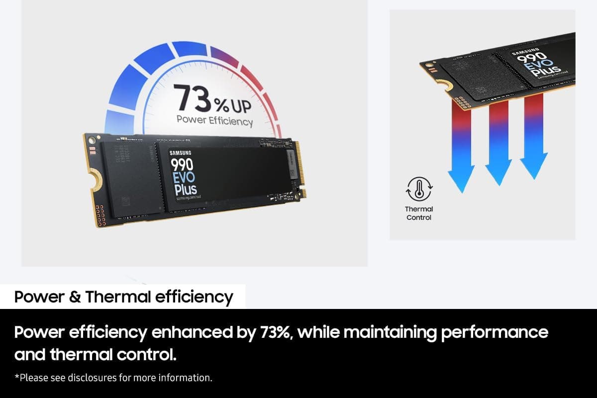 Samsung 990 EVO Plus, 1TB, PCIe 4.0 x4 / 5.0 x2, NVMe2.0 (up to 7150 MB/s), NVMe M.2 (2280), Internal Solid State Drive (SSD) — view 3