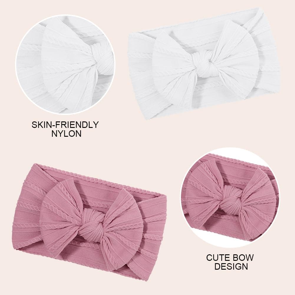 DiULi Baby Headbands, 3 Pcs Baby Headbands for Girls Stretchy Soft Babys Bows Cute Headwear Nylon Toddler Infant Hairbands Babys Turban Headband Elastic Hair Bands for Kids Infants Toddlers Newborn（B） — view 5