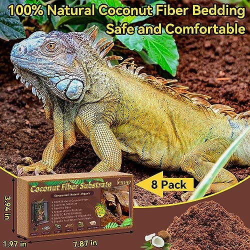 Legigo 8 Pack Compressed Coconut Fiber Substrate - 100% Organic Coconut Fiber Brick Bedding for Reptiles, Natural Coco Husk Substrate Terrarium Bedding for Snake, Hermit Crabs, Frogs, Tortoise, Gecko