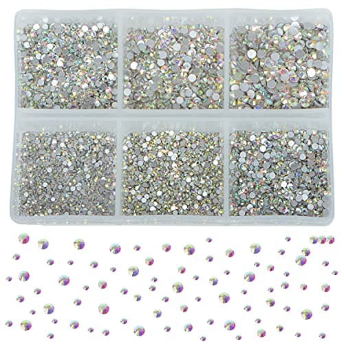 Bymitel 7200 Pieces 6 Mixed Sizes Glue Fix on Glass Rhinestones Round Crystal Gems Flatback for DIY Jewelry Making with one Picking Pen (6-Sizes 7200PCS, Crystal AB) — view 2