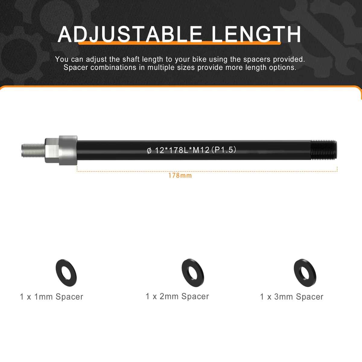 Adaptador de eje insertable M12 x 1,5-172-178 mm para remolque de bicicleta, longitud de eje ajustable — view 3