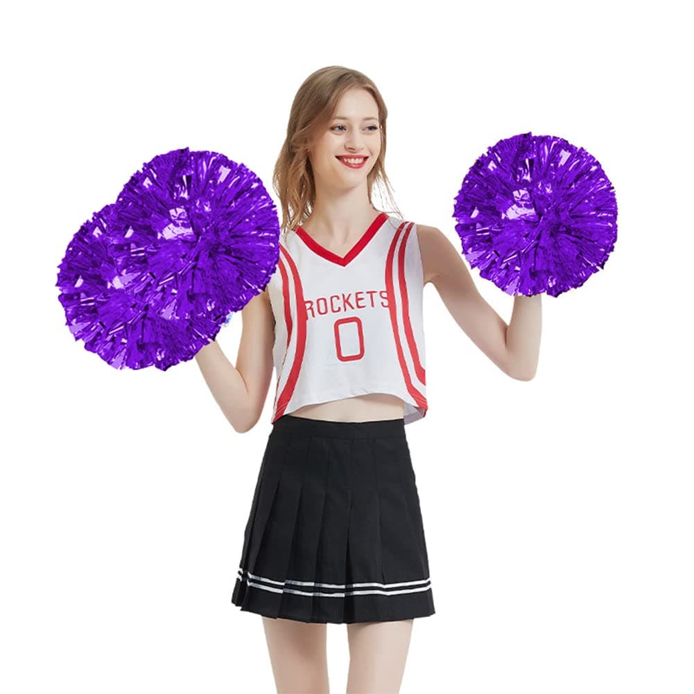 Pompones de porristas de lámina metálica, mango de palo de porristas, pompones de porristas flores de mano con asa, pompones se utilizan para juegos de pelota, bailes, fiestas de carnaval, fanáticos — view 4