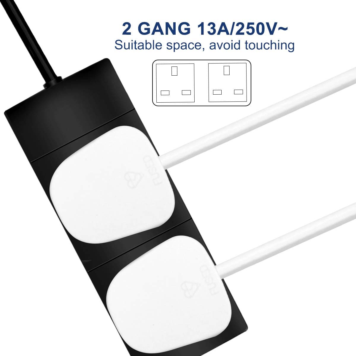ExtraStar 2 Way Extension Lead, 13A Fused UK Plug Extension Socket, 5M Extension Cable Power Strip - Black — view 3