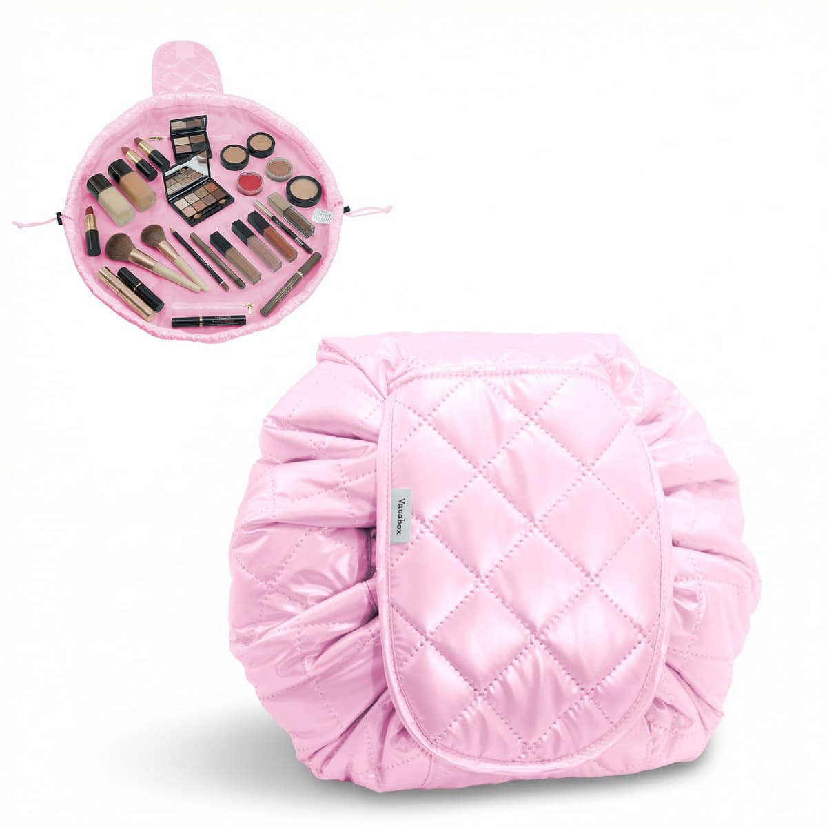 Lazy Drawstring Makeup Bags, Large Capacity Waterproof Travel Portable Cosmetic Bag Pouch Makeup Pouch Storage Organiser for Women Girl (Flamingo) — view 29