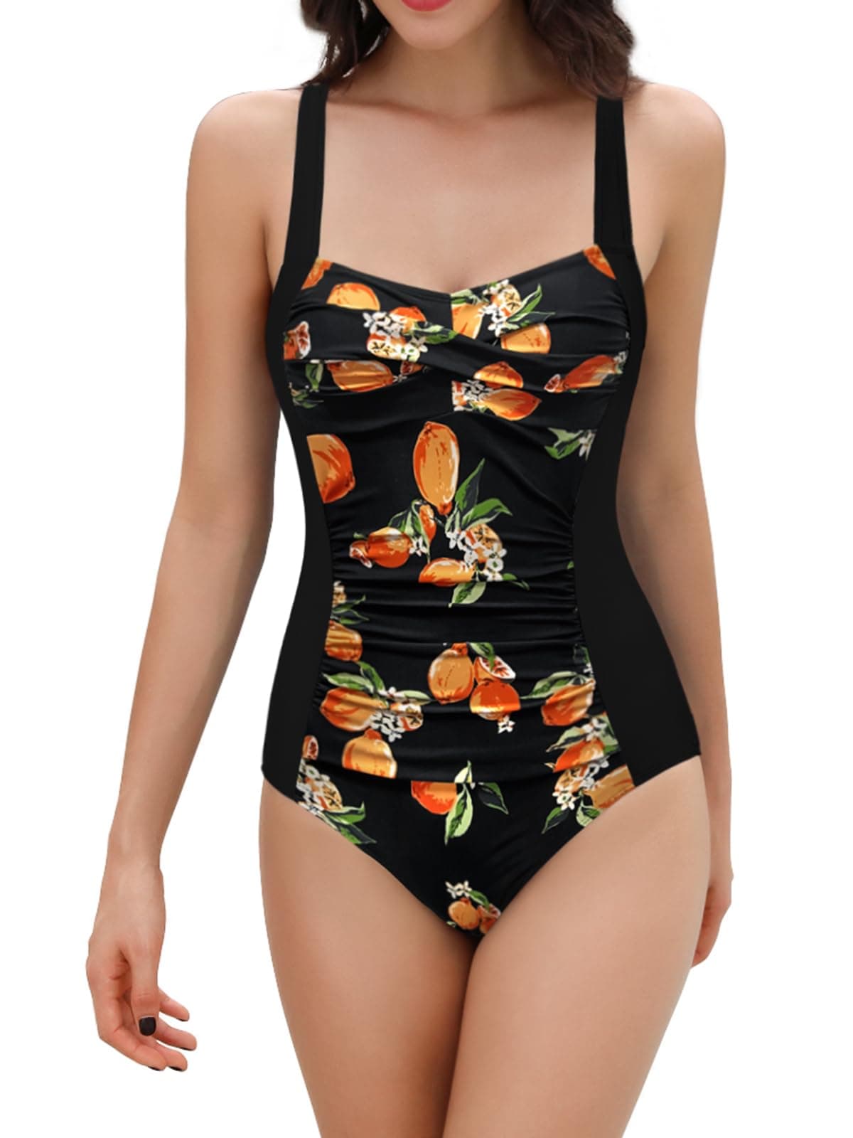 SHEKINI Traje de Baño Una Pieza para Mujer Cuello Bajo Ajustables Correas Slim Bañador Fruncido Control Abdomen Ropa de Playa — view 14