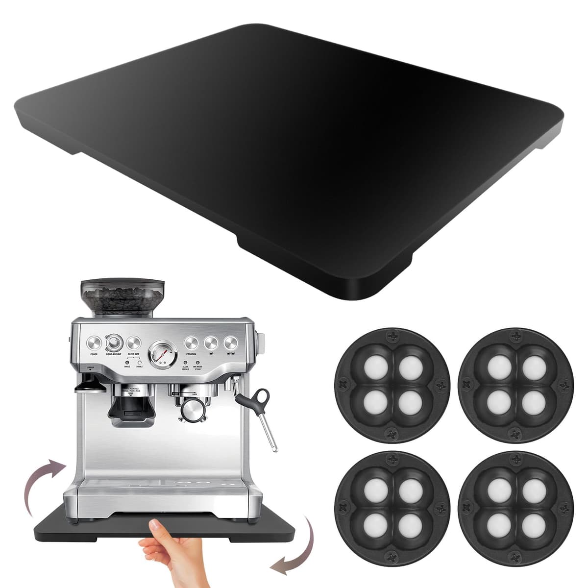 360° Rolling Tray Bamboo Appliance Slider for Kitchen Appliances, for Breville Espresso Machine Accessories, Sliding Tray for Coffee Maker Appliances Mat Easily from Under The Cabinet Black 13"×15.7" Black 15.7x13inch