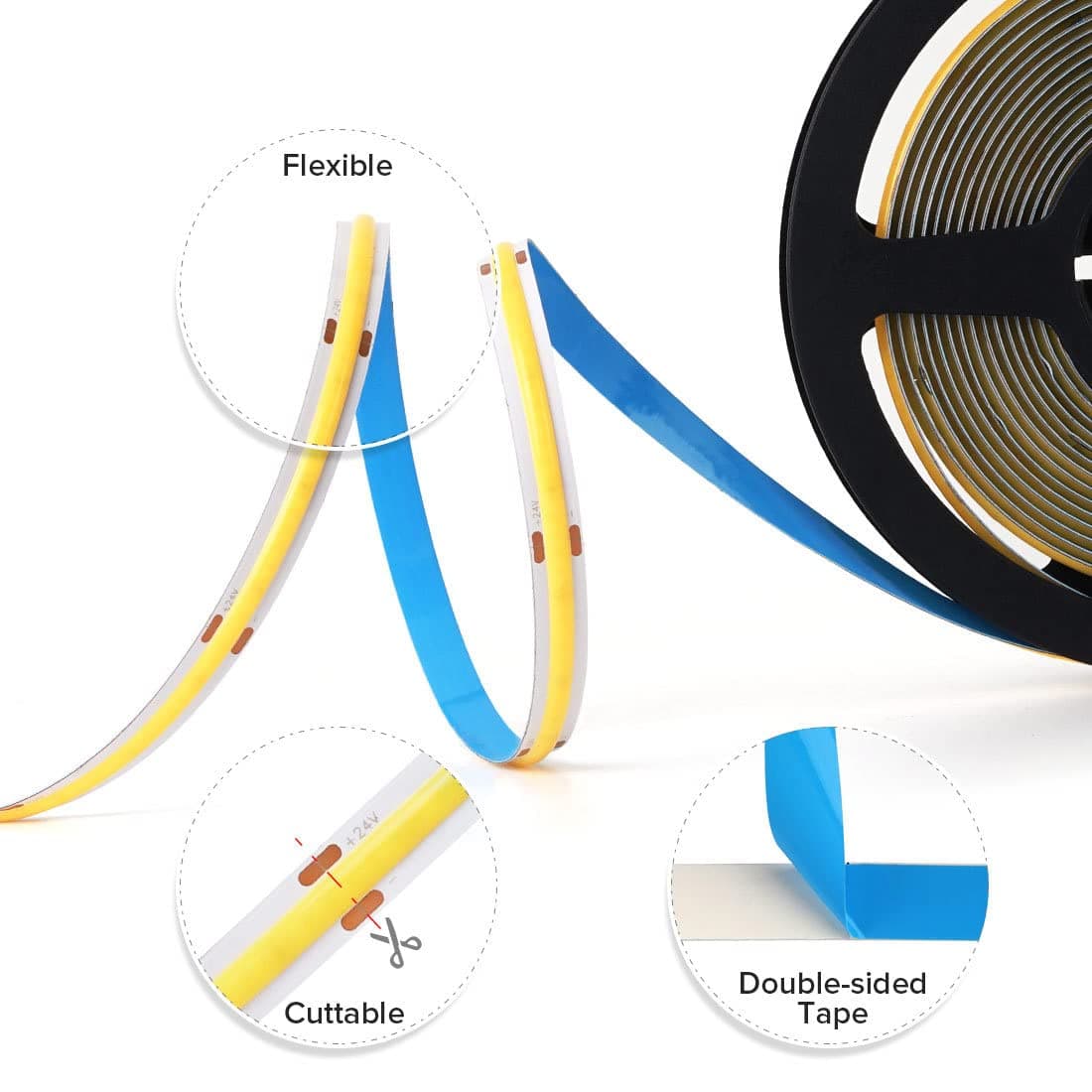 BTF-LIGHTING COB LED Strip Light 5M FCOB 336LEDs/M Flexible High Density Warm White 12V 8mm Width Dimmable Light Uniformity LED Tape for Bedroom Kitchen Home Interior Decoration(Only LED Strip) — view 4