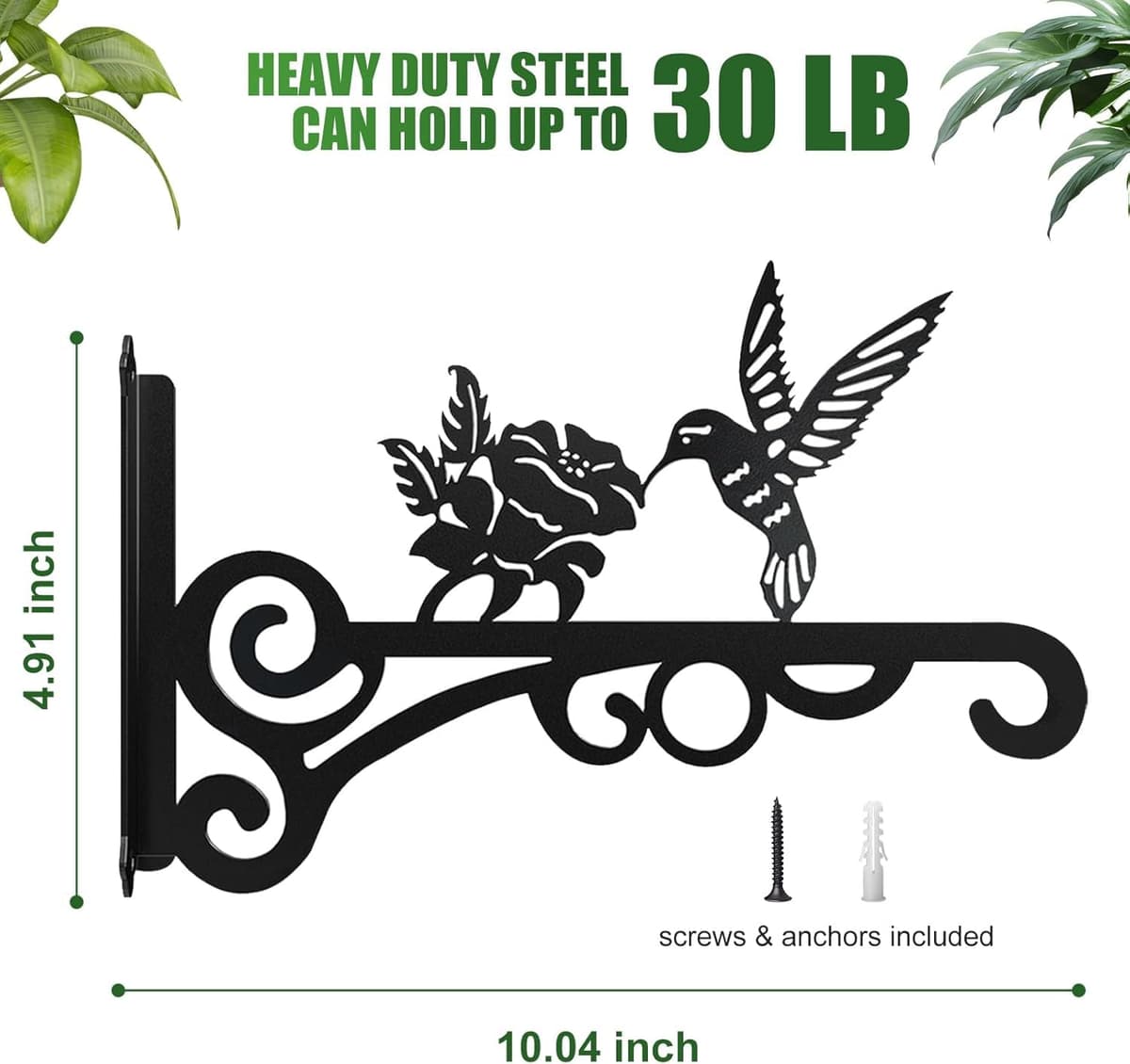 2 Packs Iron Plant Hanger,Hanging Basket Brackets Wall Hooks,Metal Hangers Outdoor, Heavy Duty Plant Hooks for Hanging Plants, Bird Feeder, Wind Chime, Lantern (Black 2 PCS) — view 5