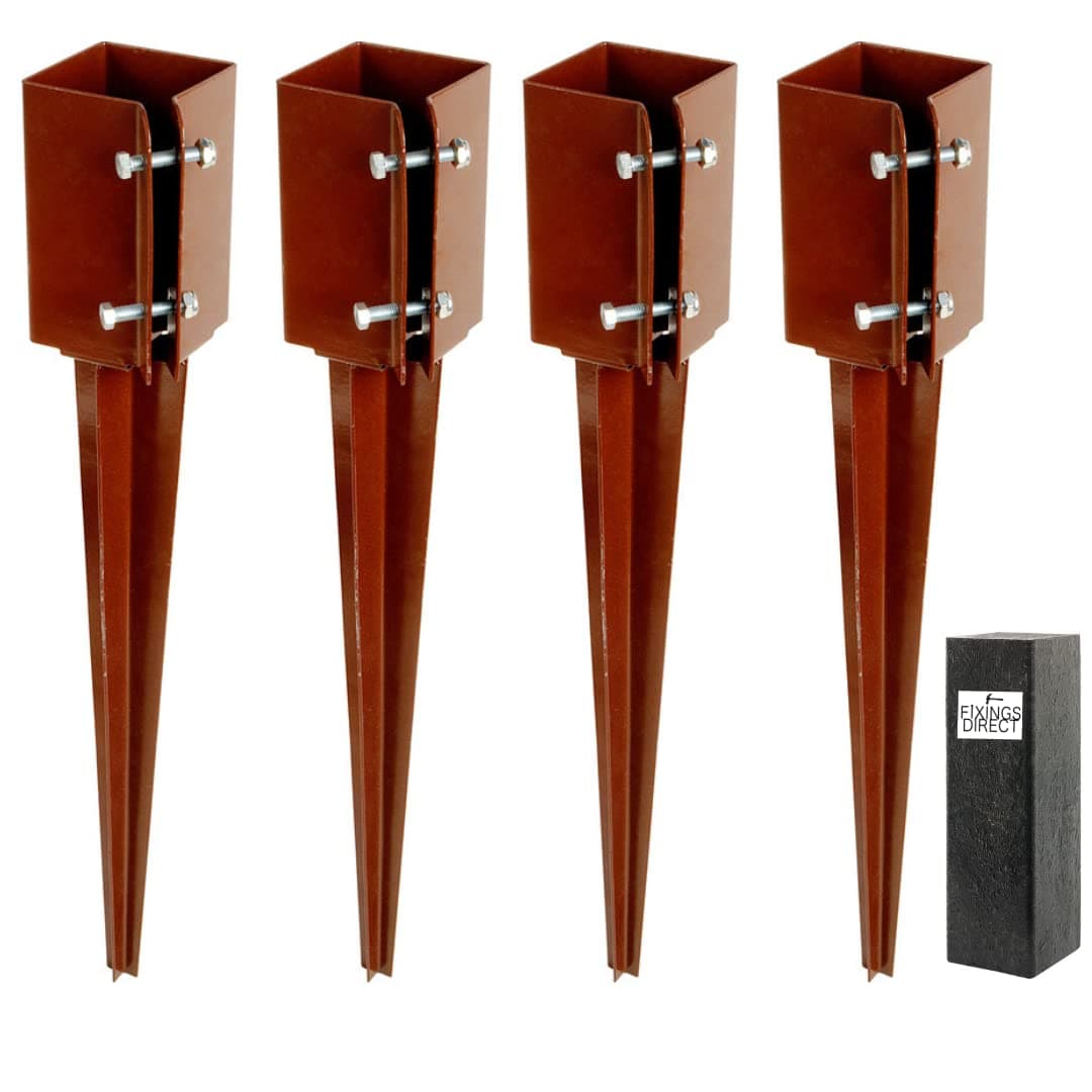 [FIXINGS DIRECT®] 75mm (3") Industrial Fence Post Spike Support 600mm Long Drive Down Post Spike (Includes Driving Tool) (4)