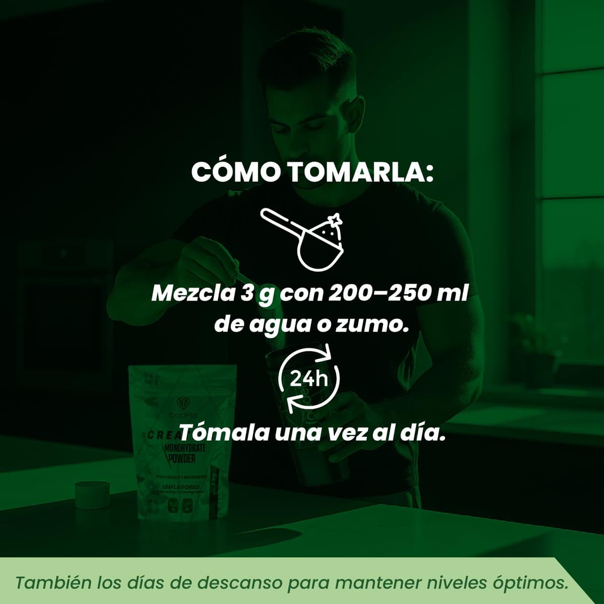 Foodelis Creatina Monohidratada en Polvo 1 kg / 333 Dosis - 100% Creatina Monohidrato Micronizada - Sin Sabor - Pura y Sin Aditivos - No-GMO - Alta Solubilidad - Incluye Dosificador — view 6