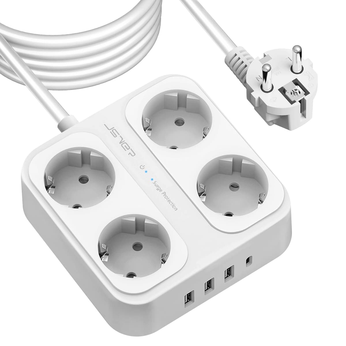 JSVER Regleta Enchufes USB, Proteccion Sobretension con 8 Toma de Corriente y 4 Puertos(5V3,4A) Estación de Carga Inteligente Tomas Alargadora con Cable 1.8m-Negro — view 12