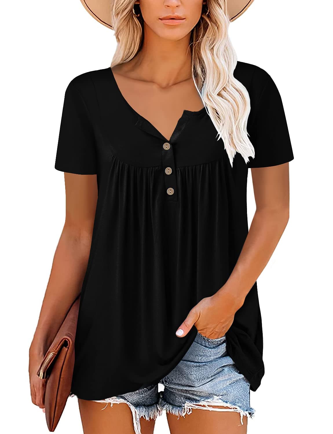 KISSMODA Ladies Pleated Tunic Tops for Women Buttons up Long Sleeve Shirts Floral Print — view 2