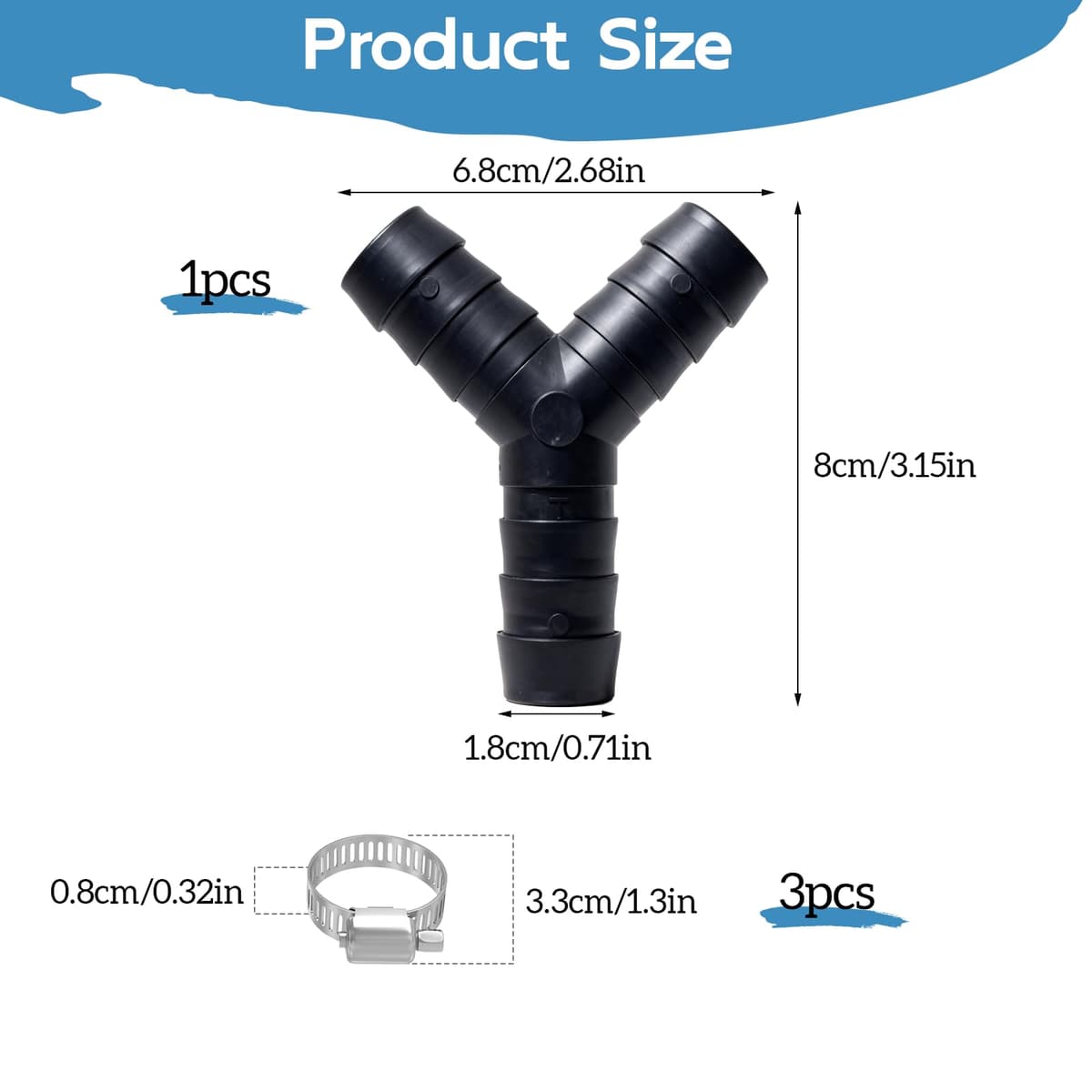 Distribuidor en Y de 2 vías modelo para Mangueras de Desagüe, Y Adaptor Desagüe para Lavadora y Lavavajillas, resistente hasta 120°C, incluye 3 abrazaderas de sujeción seguras — view 2