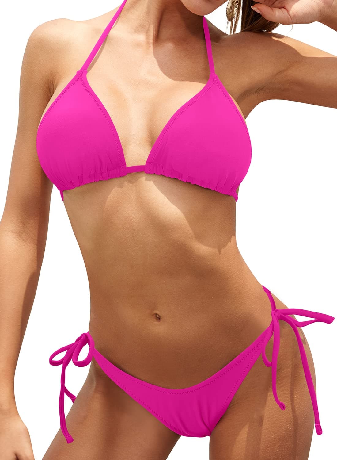 SHEKINI Traje de Baño de Dos Piezas Mujer Acolchada Clásico Ajustable Halter Triángulo Bikini Top Bikini Brasileño Cintura Baja Bikini Bottom Bikini de La Playa — view 55
