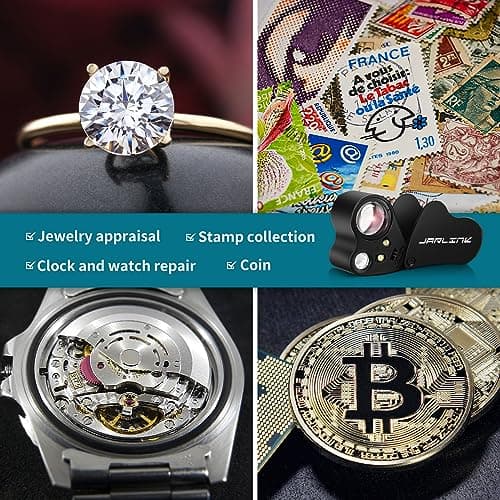 JARLINK 30X 60X Illuminated Magnifying Jewelers Loupe, Foldable Jewelry Magnifier with Bright LED Light for Gems, Jewelry, Coins, Stamps, etc — view 4