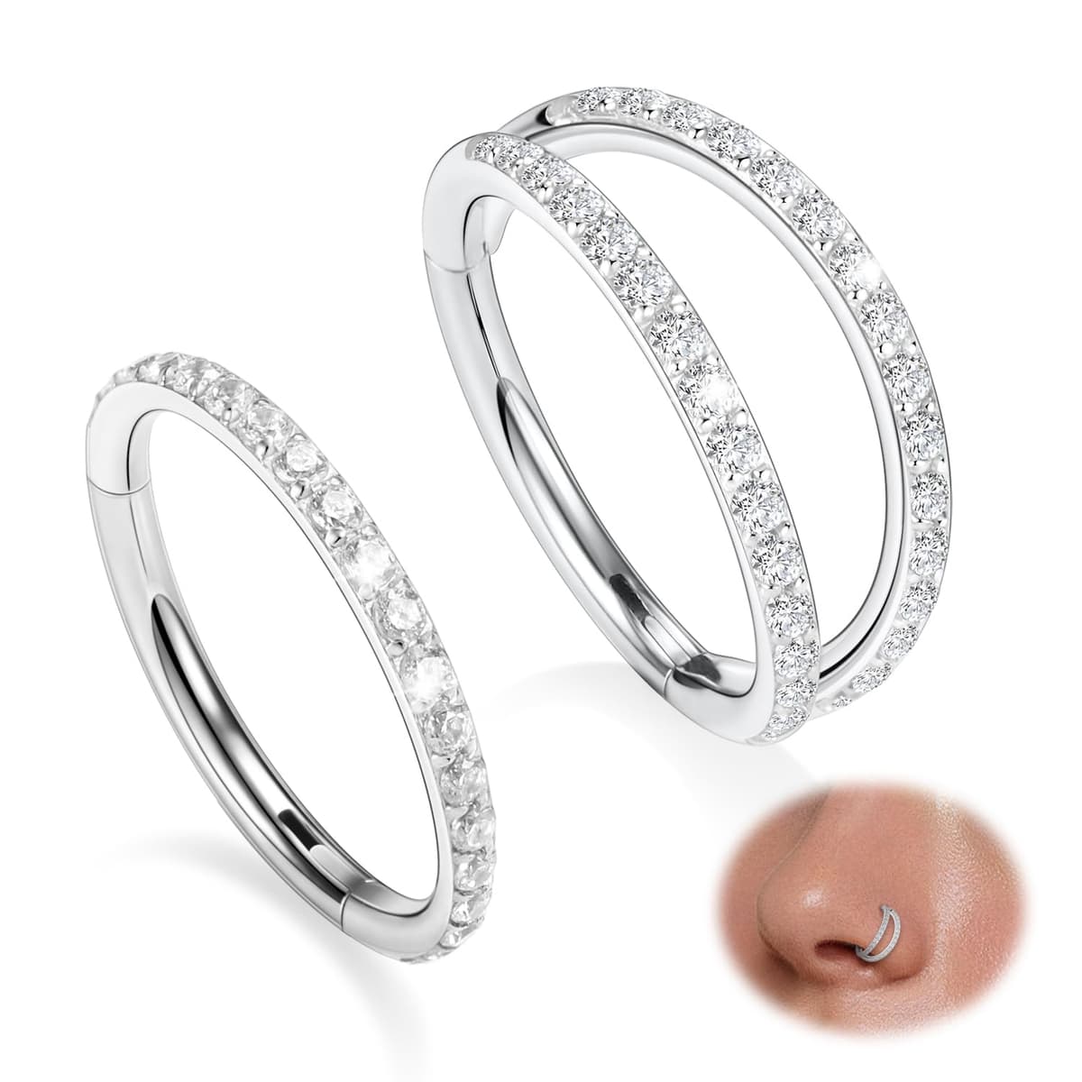 GAGABODY 2 Pcs Nose Rings 20G 18G 16G 14G 12G 10G 8G Surgical Steel Piercing Rings for Nose Septum Cartilage Helix Tragus Conch Rook Daith Lobe from 5mm to 16mm Seamless Hoop Unisex Hinged Earrings — view 20