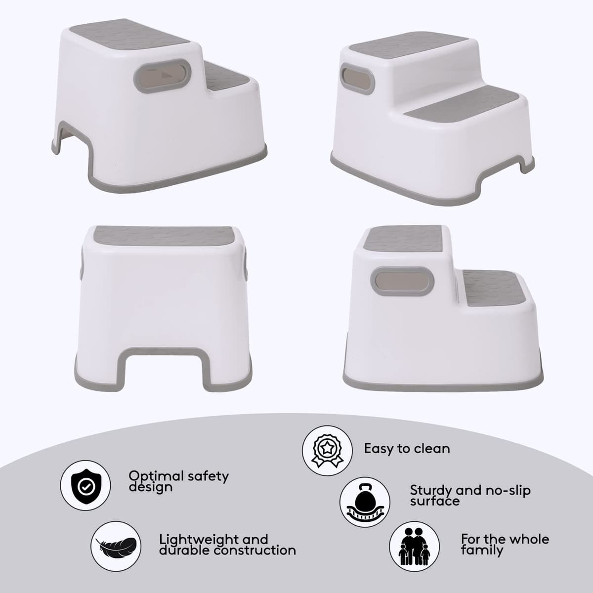 Straame Double Step Stool for Kids, Non-Slip 2 Step Stool for Toddlers with Built-in Handles, Step Stool for Potty Training, Bathroom and Kitchen, Sturdy and Practical Design (White) — view 5