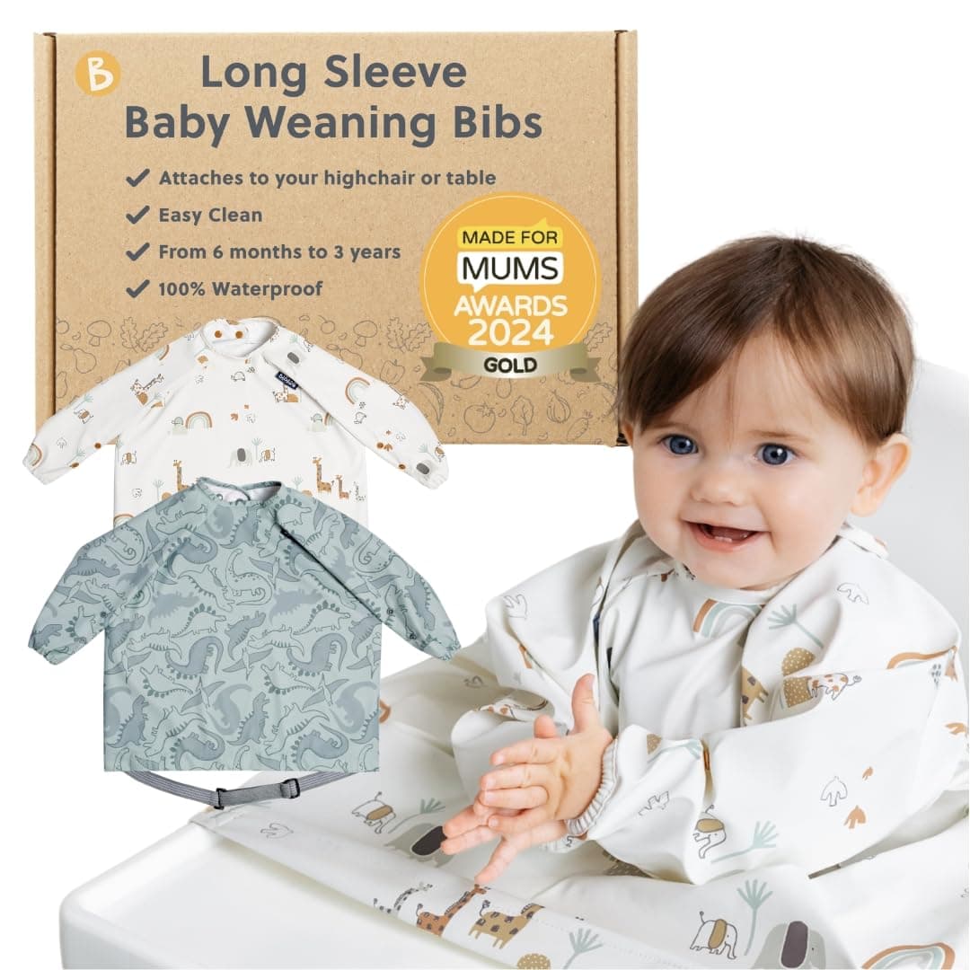 BIBaDO - Long Sleeve Baby Bibs - Babies & Toddlers 6-36 Months - Coverall Weaning Bib - Easy Wipe Clean & Soft Fabric - Attach to Highchair & Tables - Waterproof - Machine Washable — view 9