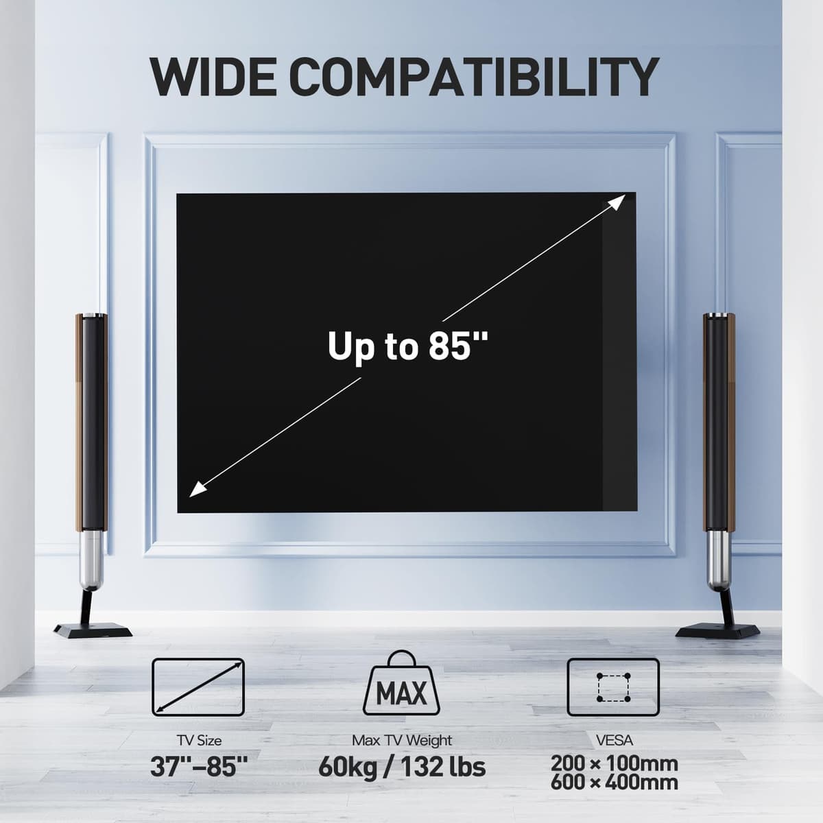 PERLESMITH TV Wall Bracket, for 37-85 Inch TVs up to 60kg, Swivel Tilt Extend TV Wall Mount, 55 65 inch Wall Brackets max VESA 600x400mm, PSPILFK1 — view 2