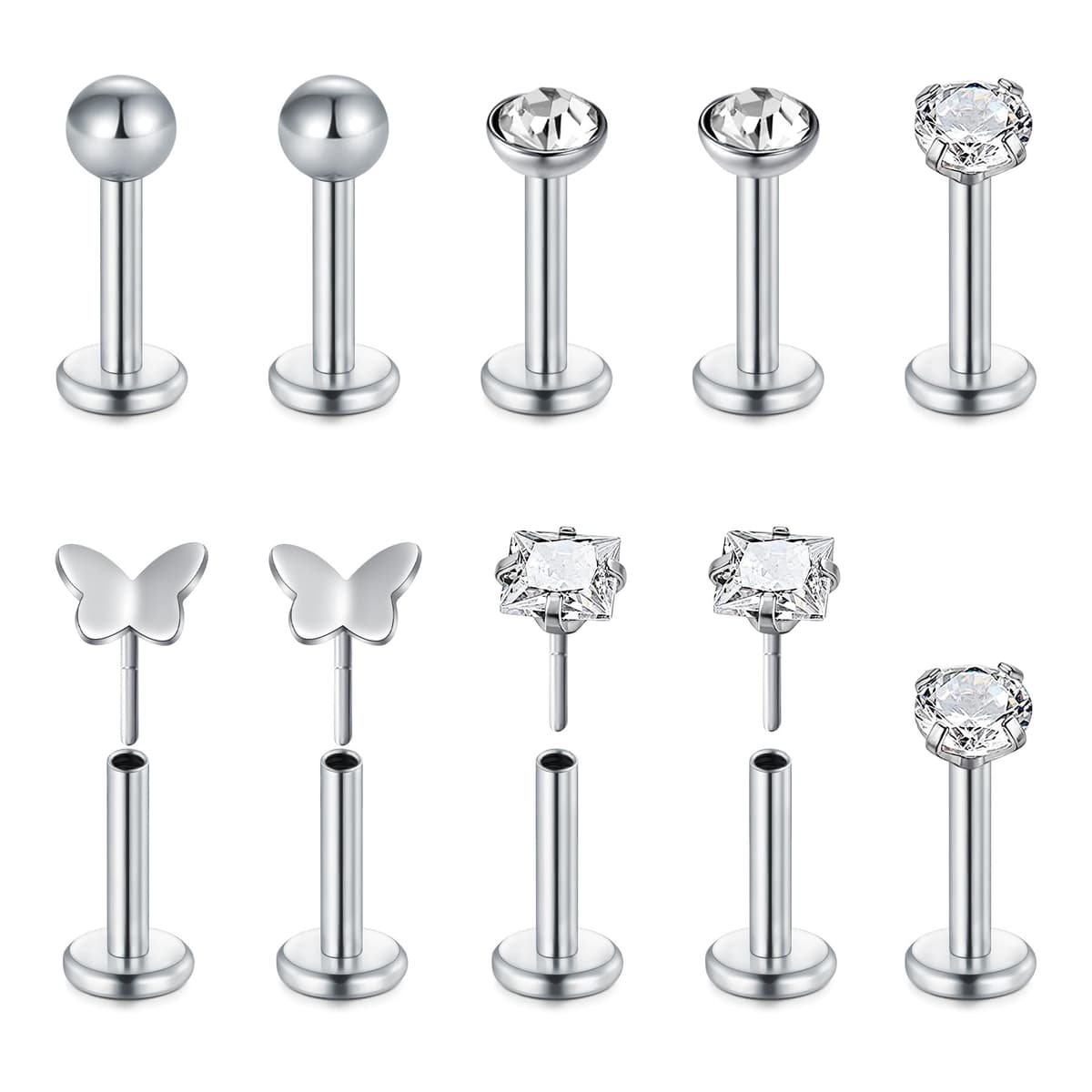 Briana Williams 10pcs 1.2mm 316L Acero Inoxidable Labret Labio Piercing Tragus Helix cartílago Pendiente Barbell Stud, 6-8 mm Longitud de la Barra — view 7