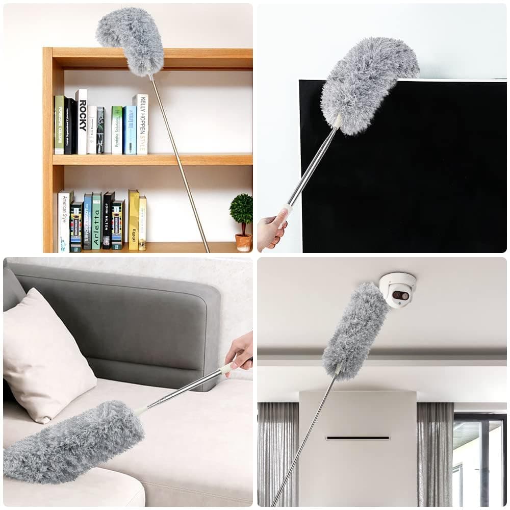Vicloon Plumero de Limpieza, Plumero telescópico de 71cm-243cm, Microfibra, Gris, Plumero con 2 en 1 Ranuras Cepillo de Limpieza, Atrapa y Bloquea el Polvo,para Ventanas Persianas Muebles Coches — view 7