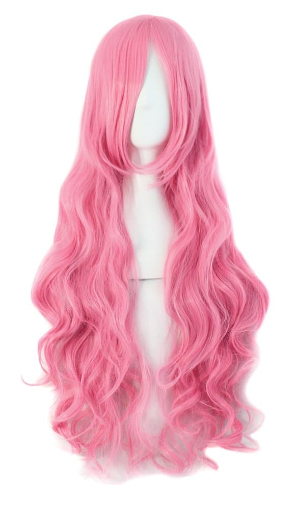 MapofBeauty 24 Pulgada/60 cm Largo Lacio Peluca Con Flequillo Sintética Cabello Heat Resistente Para Fiesta de Cosplay (Rosa Caliente) — view 30