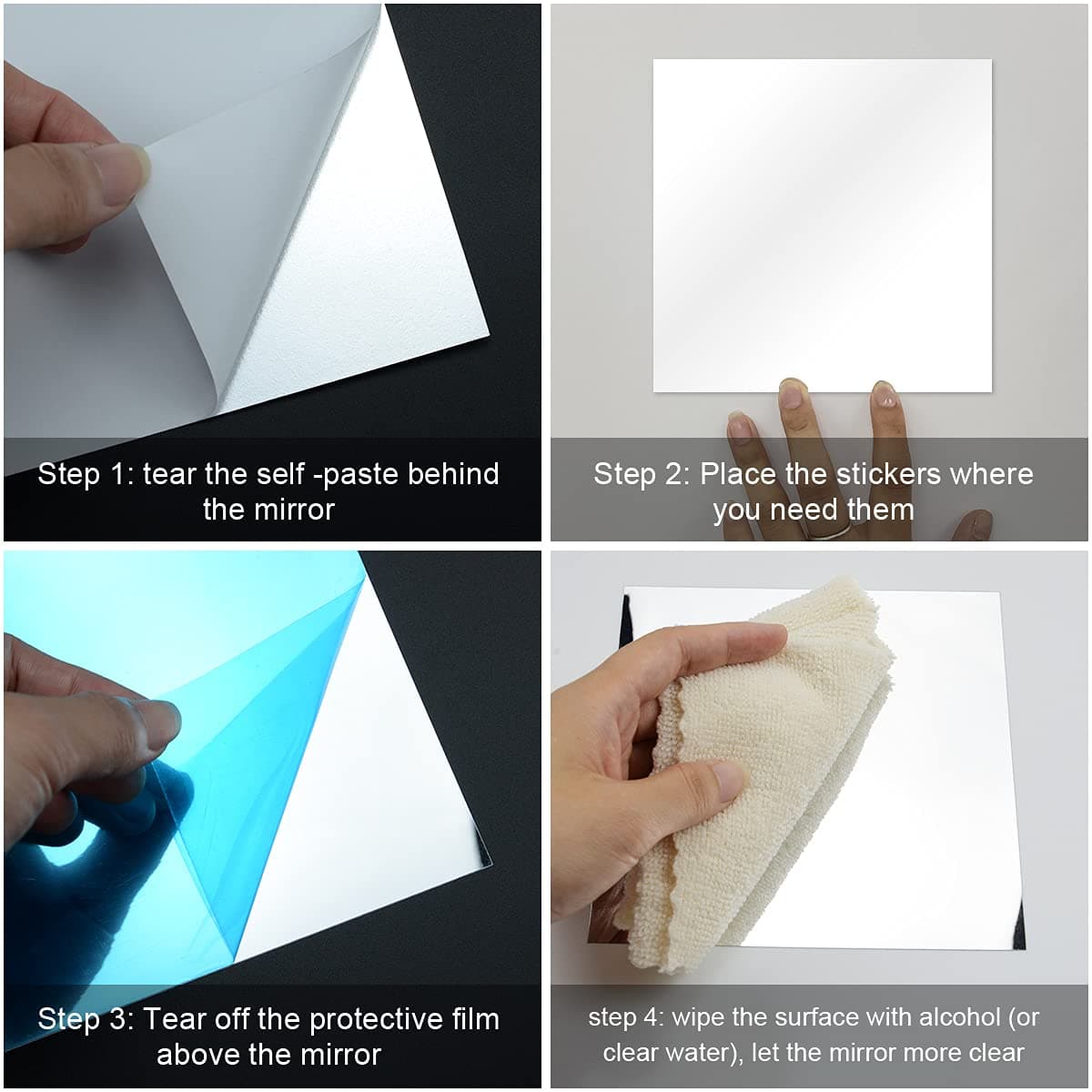 10 Pack Self Adhesive Mirror Tiles, 6 x 6inch(2mm Thick) Flexible Non Glass Stick on Mirror Stickers for Home Wall Decoration — view 2