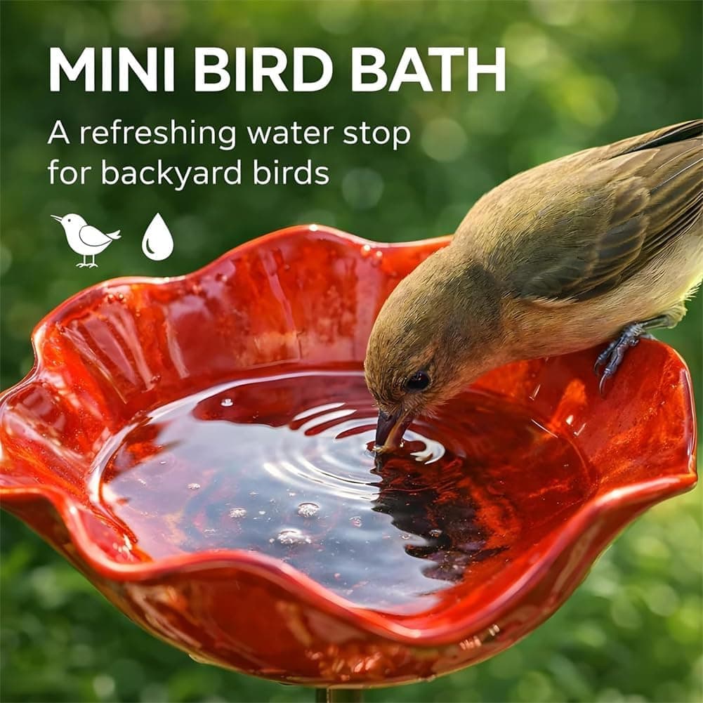2026 New Handmade Metal Flower Garden Stake Bird Bath, Butterfly Bee Water Feeder with Flower Design, Colorful Outdoor Bird Bath Bowl for Yard, Lawn & Patio Decor (3pcs) — view 2