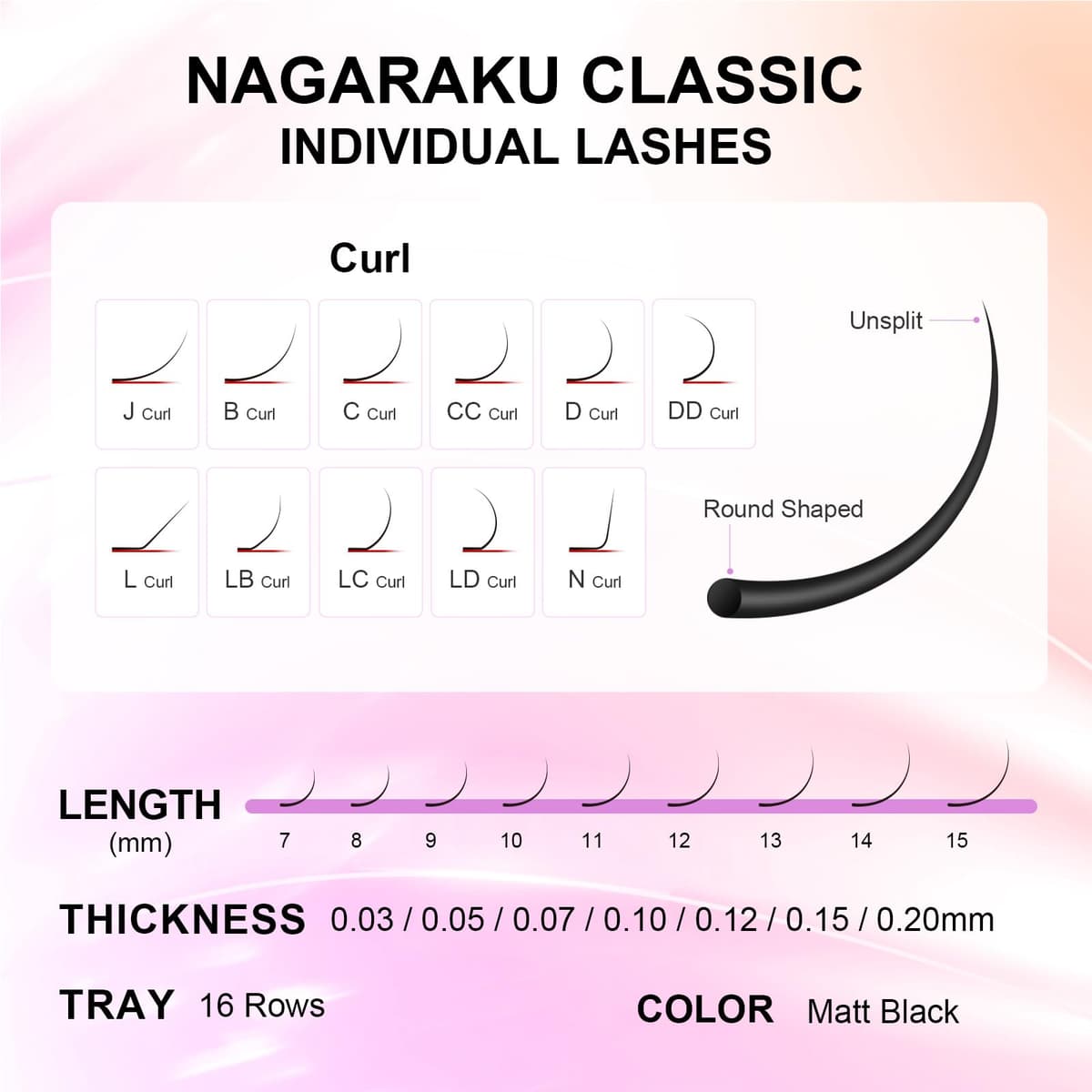 NAGARAKU Extensiones de Pestañas Individuales Clásico 1:1 Pestañas Pelo a Pelo Volumen Lashes Natural Blando Suave Wispy Singel Eyelash Extension Pestañas Postizas Negro 16 Filas(0.07mm C 7-15mm) — view 8