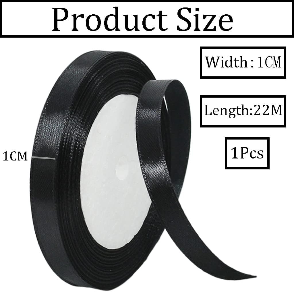 10mm Black Ribbon for Gift Wrapping,22m Fabric Thick Satin Ribbon Black Bow for Gift Wrapping,Ribbons for Balloons,Crafting,Hair,Bouquets,Wedding, Car,Presents,Cake,Christmas Party Decorations — view 2