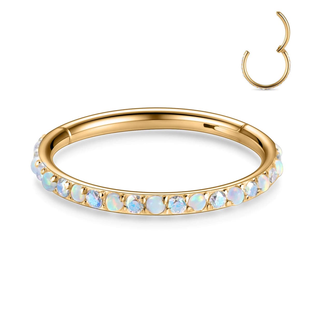hengkaixuan CZ/Opal Nose Rings Conch Jewellery Septum Clicker 316L Surgical Steel Segment Ring Helix Cartilage Earrings Hoop Daith Tragus Rook Piercing Jewellery — view 10