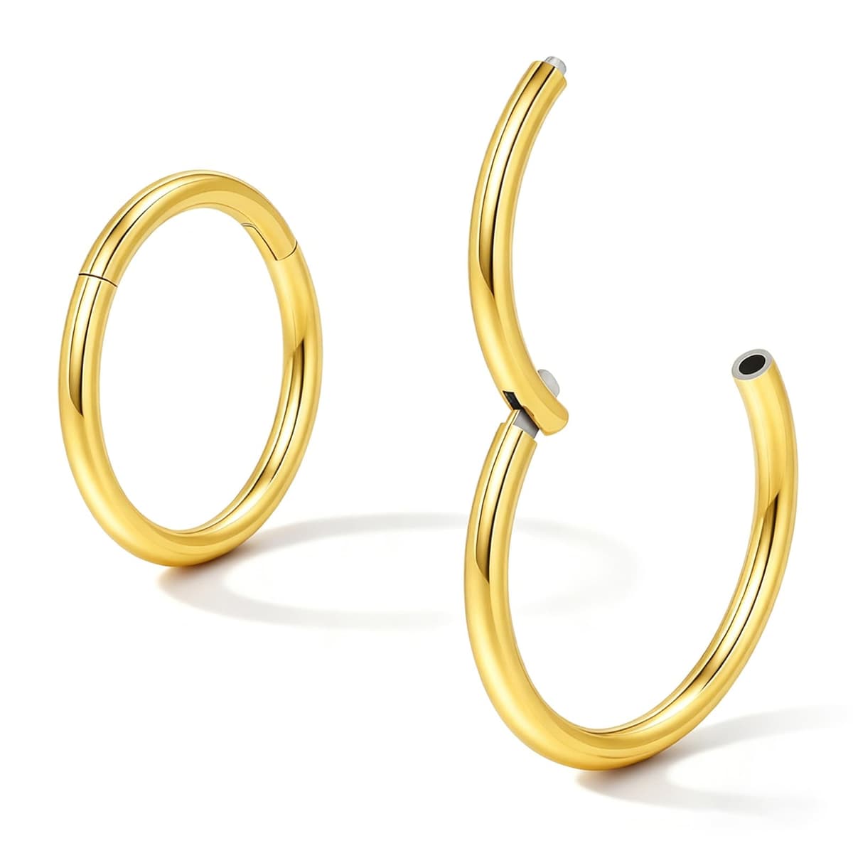 Afftiny Nose Ring Septum Hoop 20G/18G/16G/14G/12G 316L Surgical Stainless Steel Hinged Seamless Earrings, Diameter 5MM-16MM, Gold/Silver/Black/Rose Gold/Rainbow Color — view 12