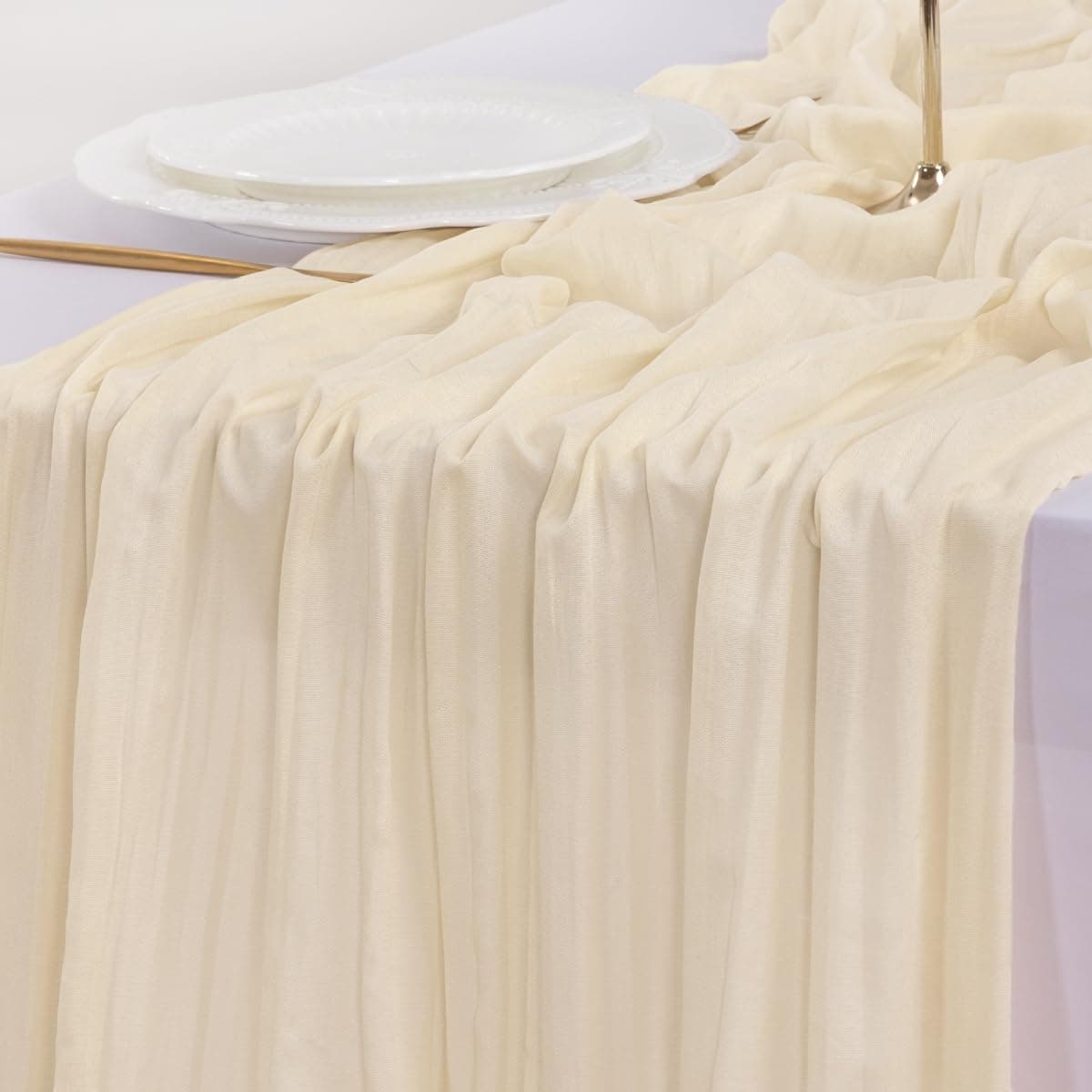 Socomi Beige Cheesecloth Table Runner Easter Spring Boho Rustic Gauze 120 inch 10FT Cheese Cloth Runner for Wedding Party Baby Shower Birthday Home Decor Holiday Decorations — view 6
