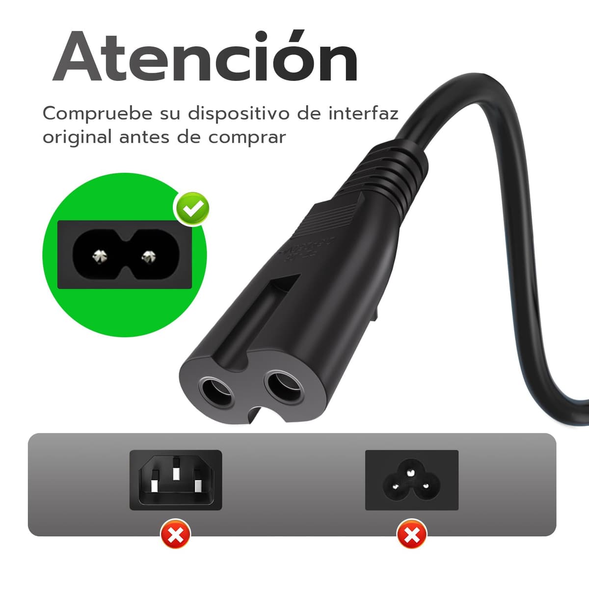 Wigearss Cable de Alimentación de con Euro IEC C7 Cable de Alimentación Adecuado para PS3/ PS4/ PS5/ Xbox Series X/S, Xbox One X/S, 1,5 M, Negro — view 4