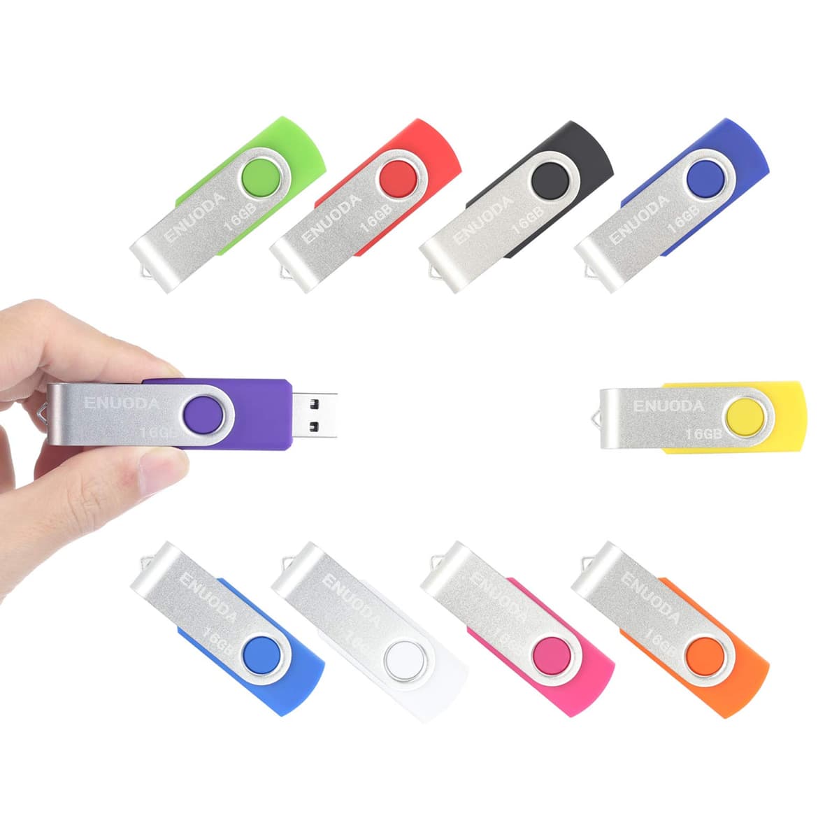 ENUODA 16GB USB Stick 1 Pack Memory Stick USB 2.0 Flash Drives Swivel Design Pen Drive for Data Storage Thumb Drive with LED Light (Black) — view 8