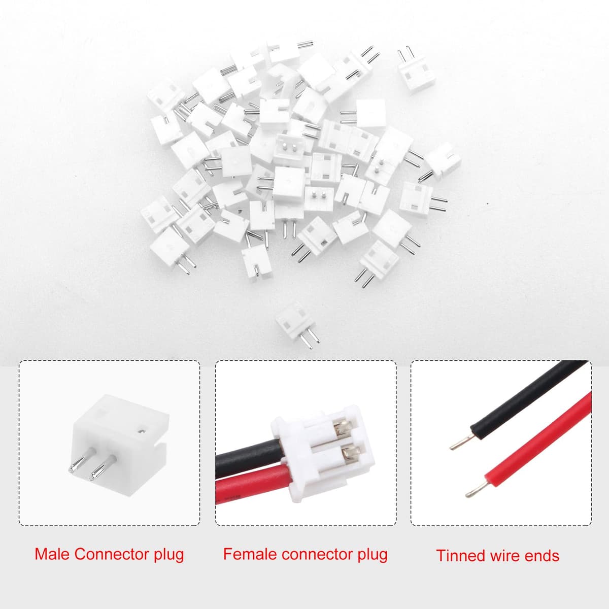 50 Juegos Conectores JST 1.5 ZH, Mini Micro JST ZH 2 Pin Conector Macho con Cable de 150mm 26AWG y Hembra (Negro Rojo) — view 3