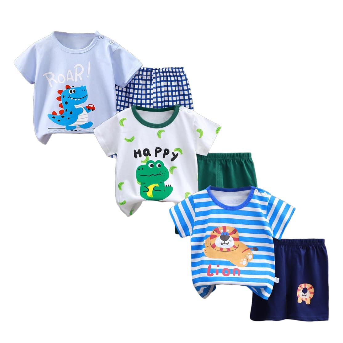 Bebé Niños Conjunto de 3 Juegos de Manga Corta y Pantalones Cortos de Media Manga, Paquete de 6 (con/sin Hebilla para el Hombro) — view 15