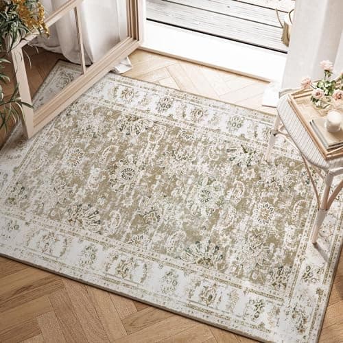 JINCHAN Area Rug 2x3 Rug Vintage Floor Cover Floral Print Doormat Taupe Thin Rug Doormat Retro Foldable Accent Rug for Kitchen Living Room Bedroom Entryway Bathroom Farmhouse
