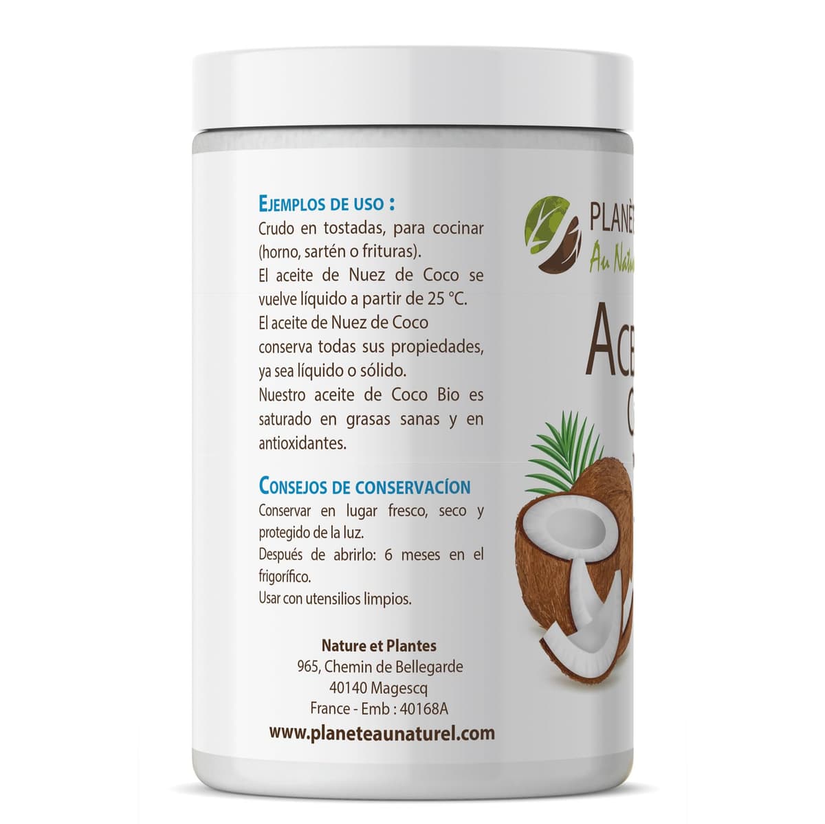 Aceite de Coco Virgen Orgánico 1 L - PRENSADO EN FRIO - Ideal para Cocinar - Ingredientes Naturales - Virgen Extra - Hidrata Piel y Cabello - Apto para Veganos — view 2