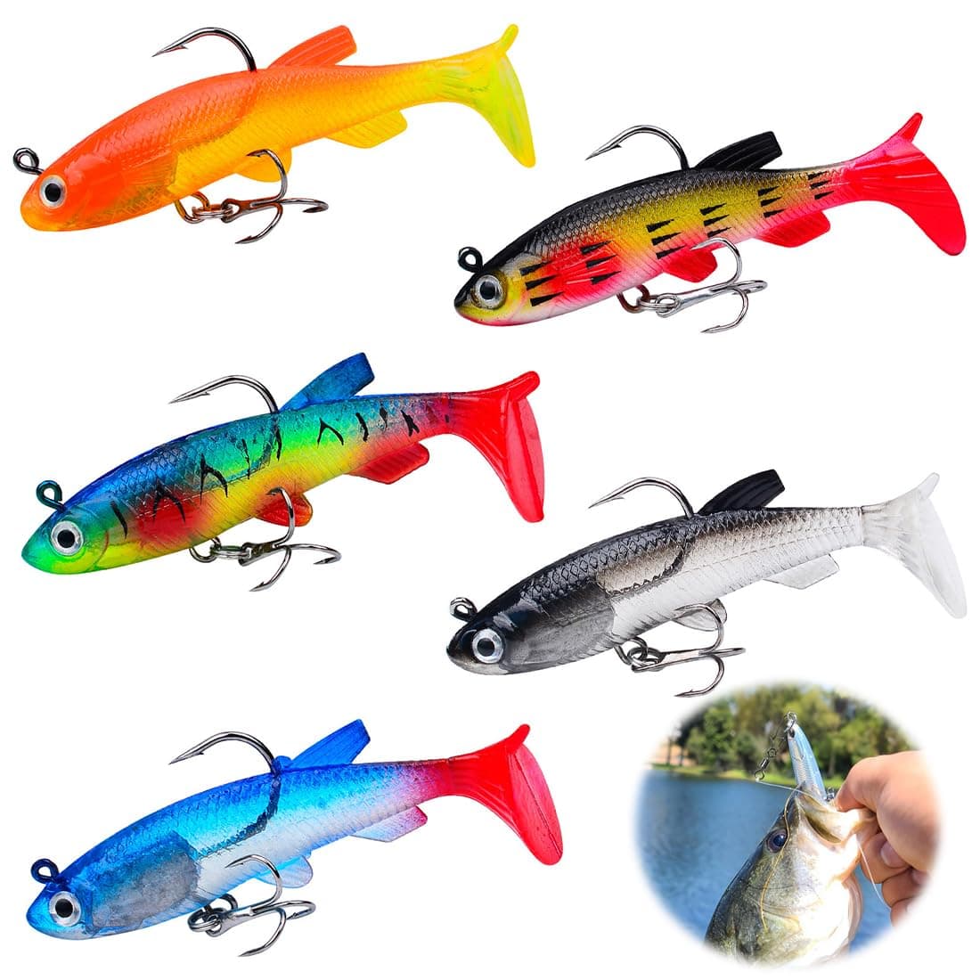 5pcs Señuelos De Pesca Spinning Mar Coenjunto Cebo Señuelos Black Bass Des Jig Cvebos Artificiales Pesce Para Rsio Mar Señuelo De Pesca Goma Para Lucio Perca Black Bass Trucha Lucioperca