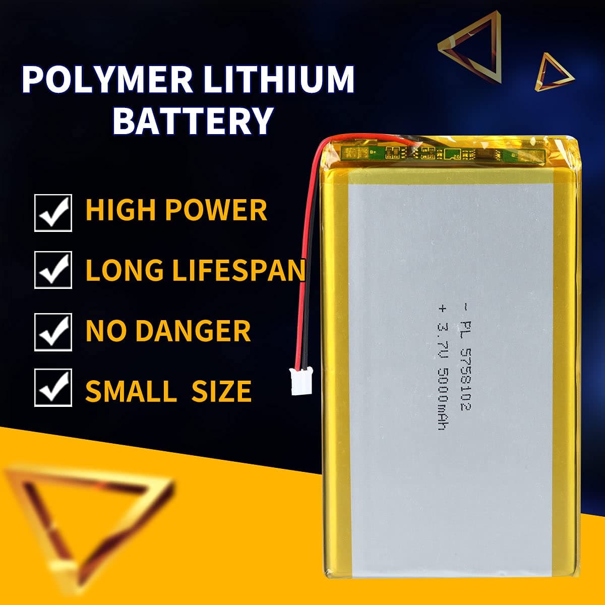 YTKavq 3.7V 5000mAh Battery 5758102 Lithium Polymer Ion Rechargeable Li-ion Li-Po Battery with 2P PH 2.0mm Pitch Connector… — view 3