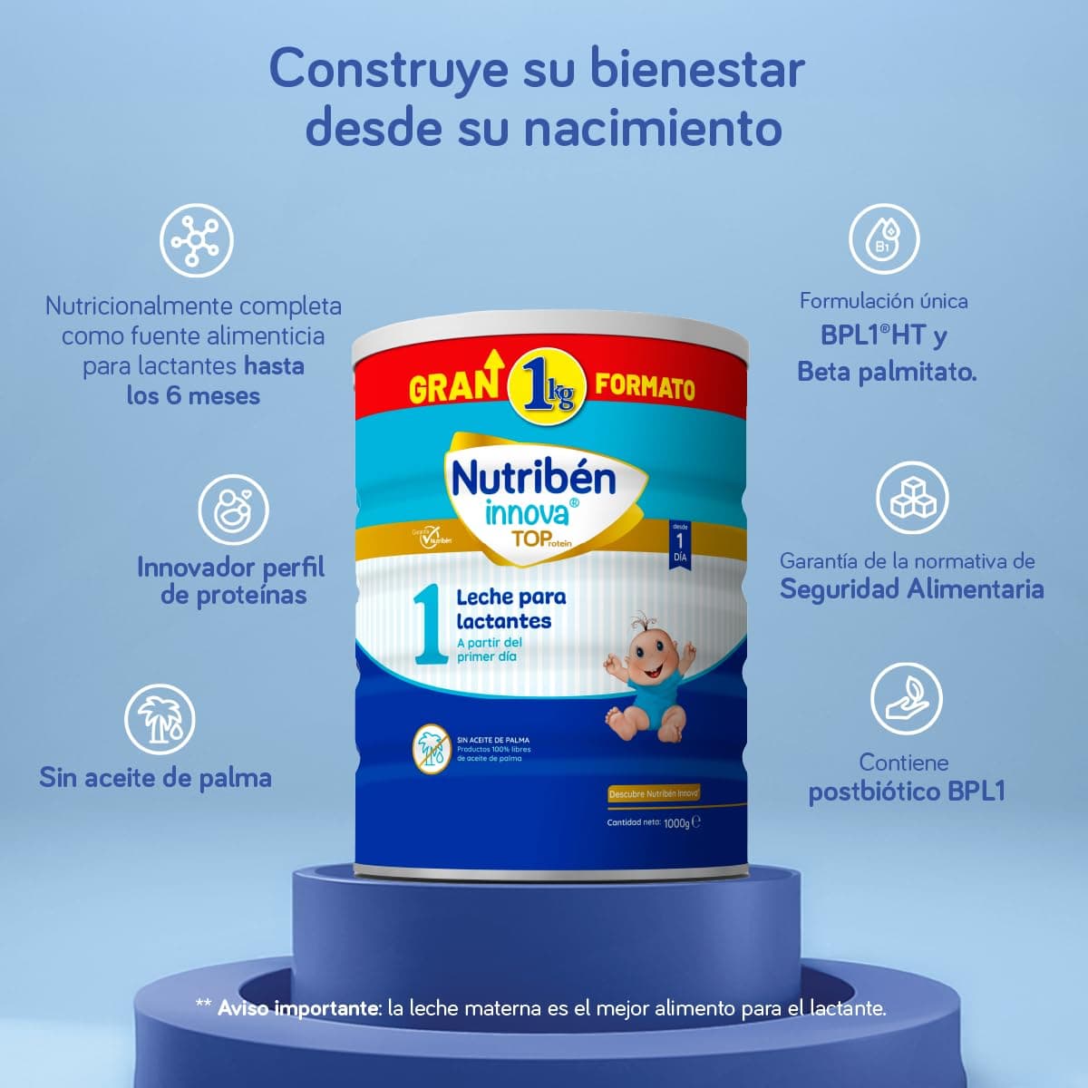 Nutribén Innova 1 - Leche en Polvo GRAN FORMATO | Fórmula para Bebé desde el Primer Día | sin Aceite de Palma | Con Cacito Dosificador Incluido más Higiénico | con BPL1 y DHA | 1 Bote de 1KG — view 4