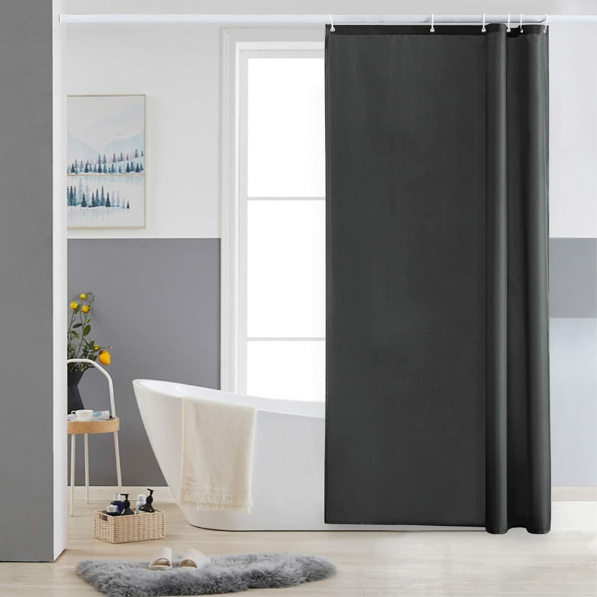 Furlinic Cortina Ducha 200x200cm Antimoho Impermeable Lavable Blanco Tela Poliéster Grandes Cortinas de Baño con 12 Aros de Cortina Ducha. — view 95