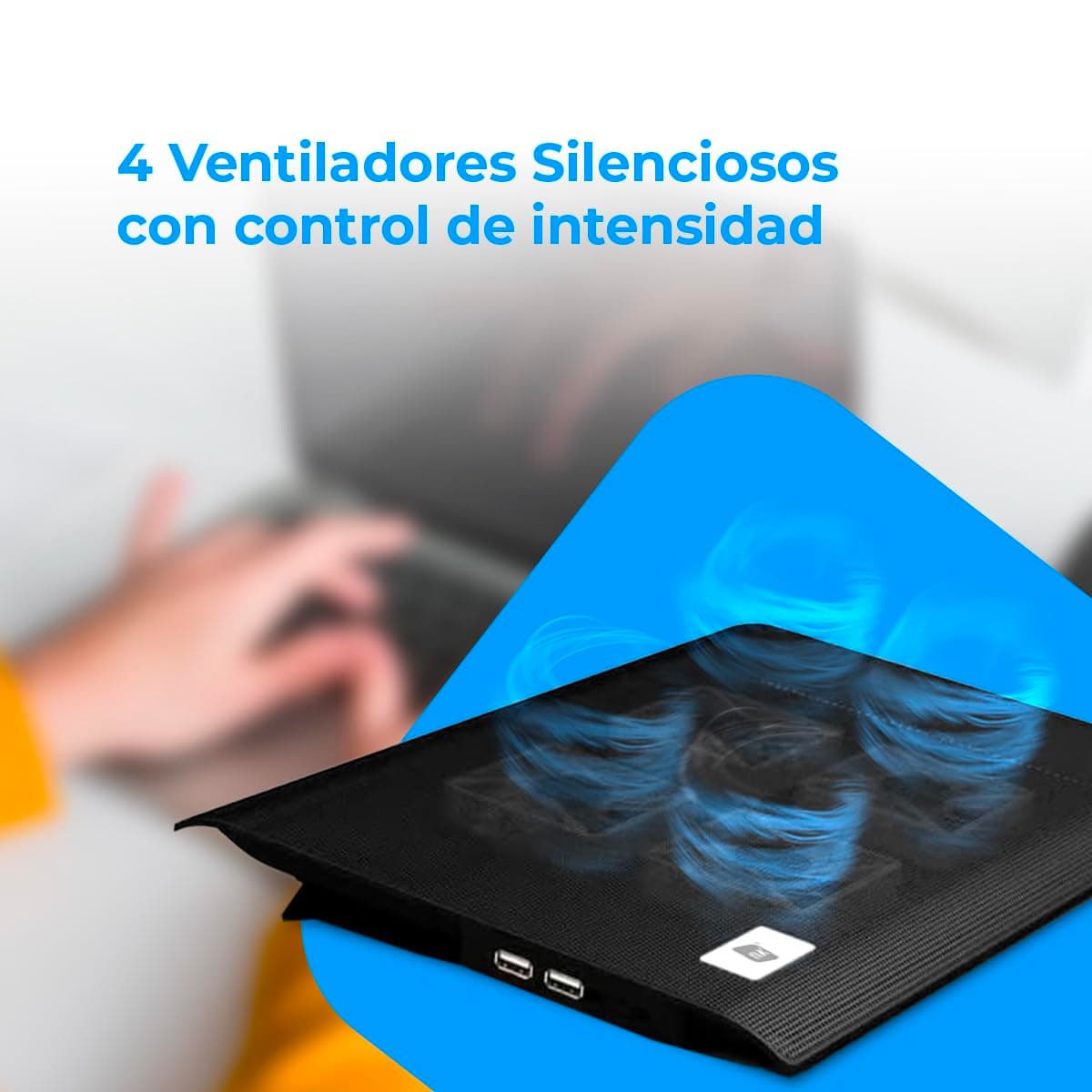 NK Base Refrigeradora Portátil - Ventilador Ordenador Portatil de 12-17" con Soporte, 4 Ventiladores Silenciosos, 2 Puertos USB, Refrigeración Rápida, Luz LED Azul - Color Negro — view 4