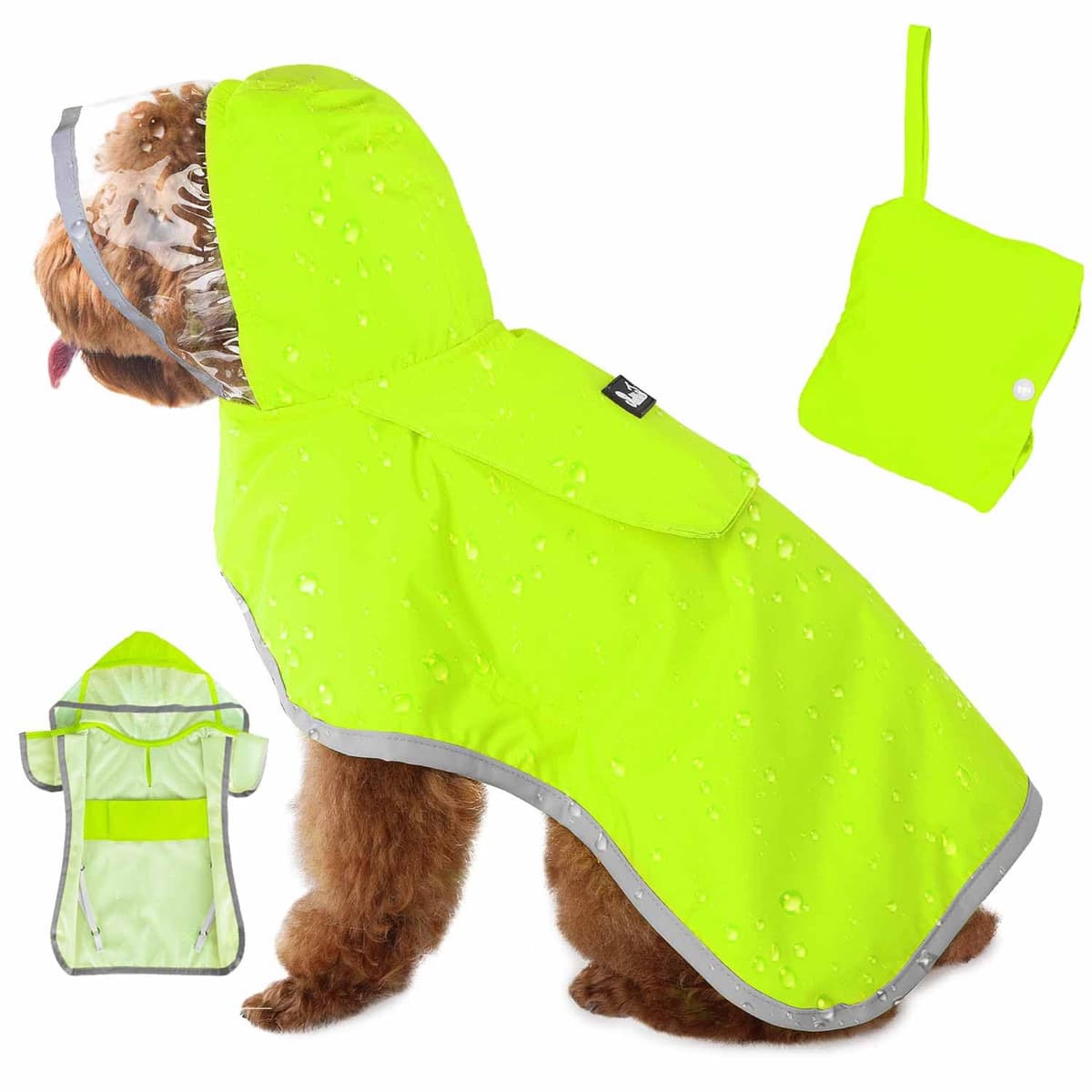 Lukovee Dog Raincoat, Adjustable Dog Rain Jacket with Clear Hooded Double Layer for Large Medium Small Dogs Puppies, Waterproof Rain Coat Poncho with Reflective Storage Pocket & Rim (Yellow,M) — view 11