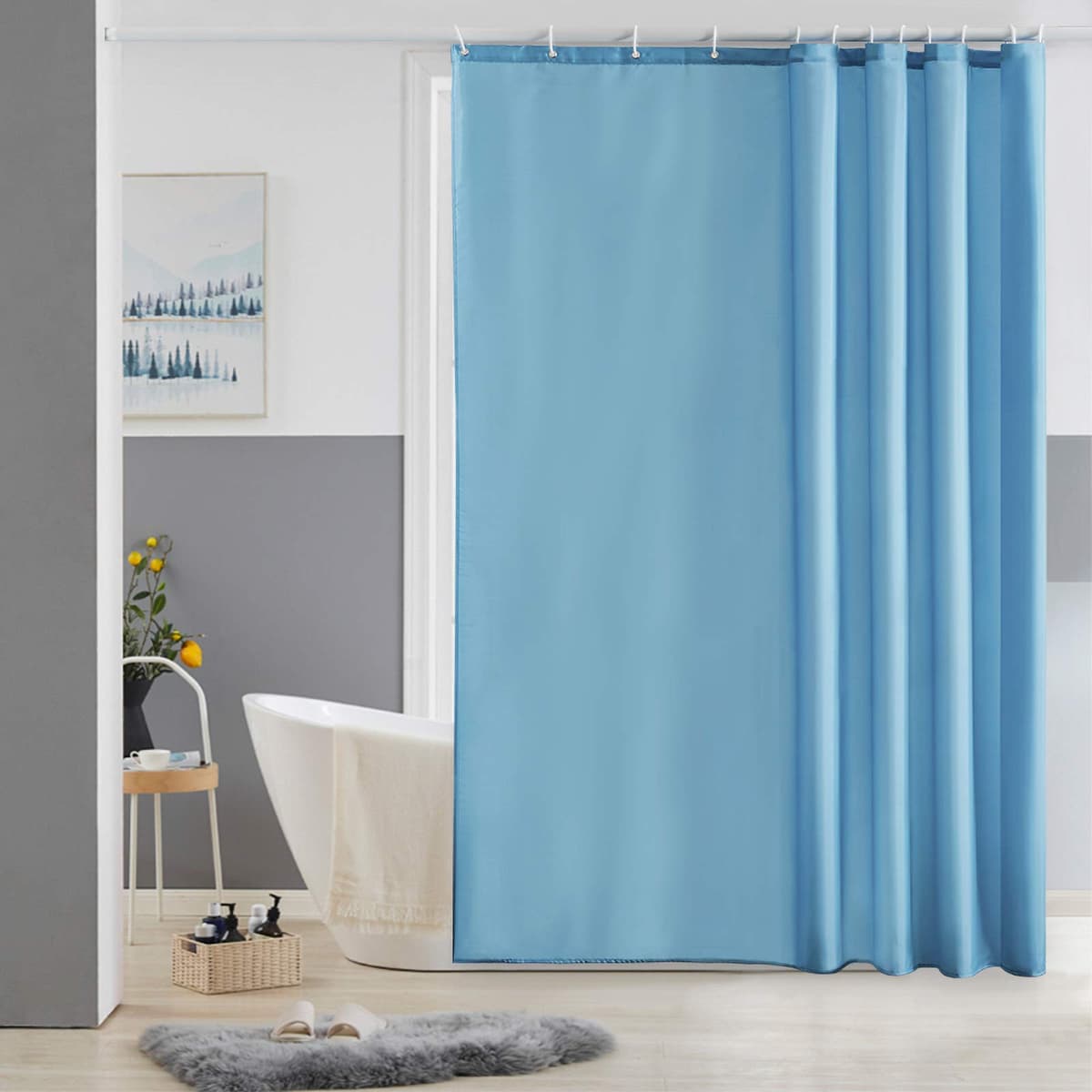 Furlinic Cortina Ducha 200x200cm Antimoho Impermeable Lavable Blanco Tela Poliéster Grandes Cortinas de Baño con 12 Aros de Cortina Ducha. — view 118