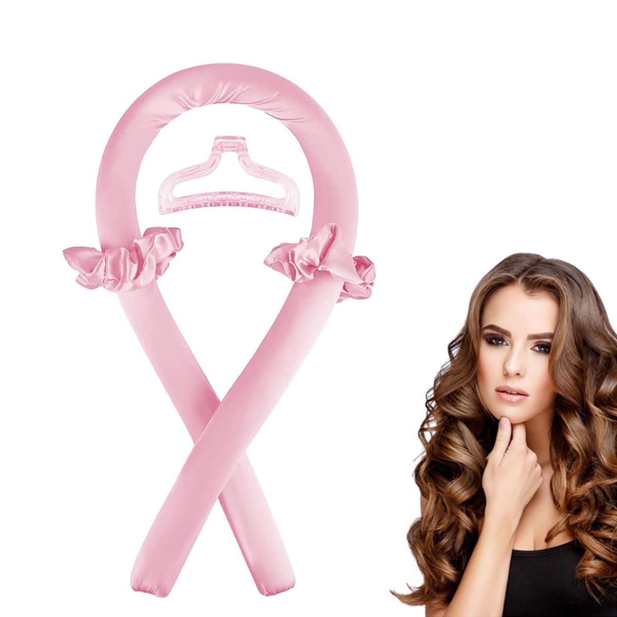 ﻿ Rizador Pelo Sin Calor,palo de pelo rizado sin calor,traje de pelo largo para perezosos,Rizadores de Ondas Con Diadema Suave Para Dormir,adecuado para cabello medio y largo (Rosa) ﻿