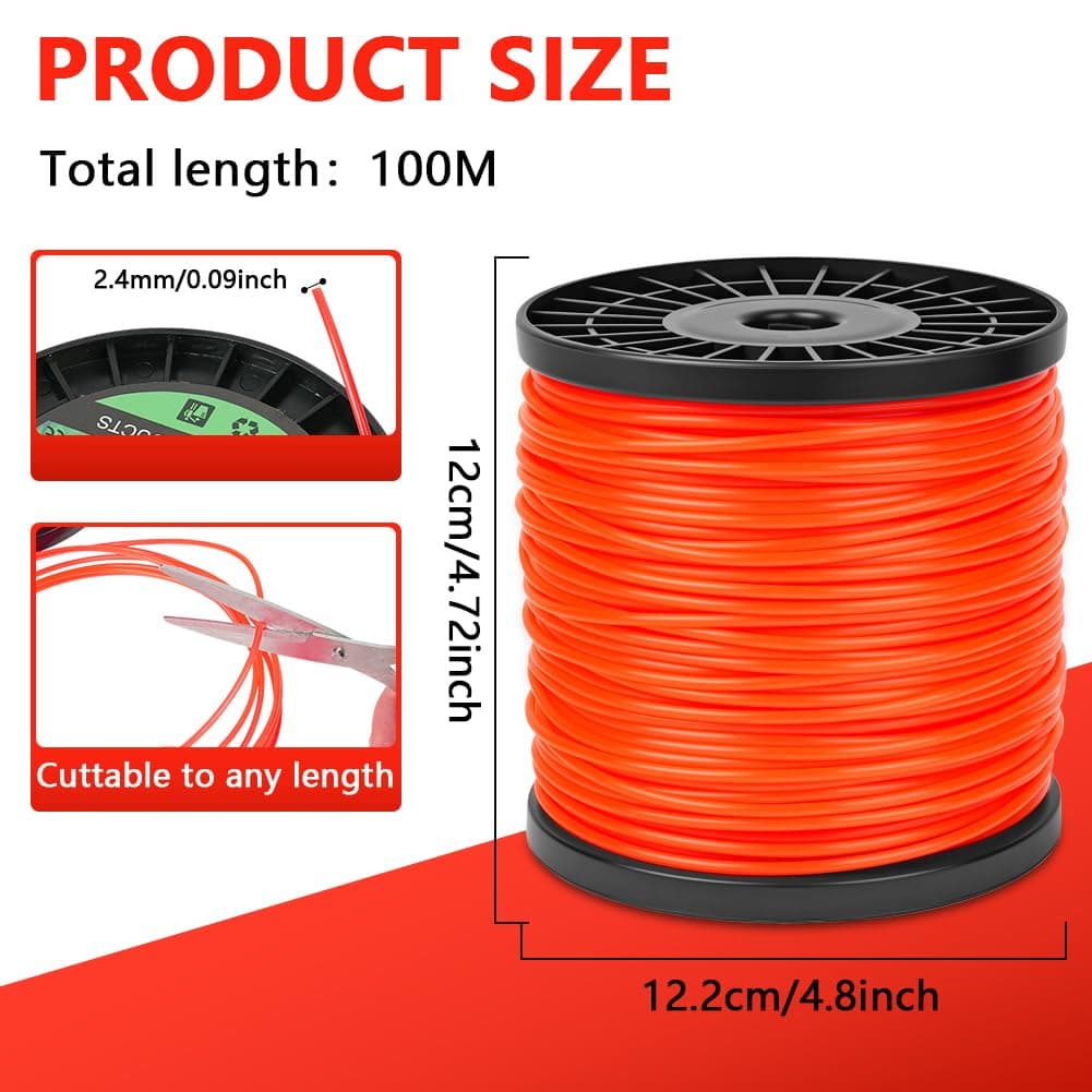 Hilo Redondo de Nylon Universal para Desbrozadora y Cortacésped (2.4 mm x 100m), Hilo para Desbrozadora, Hilo de Nylon de Gran Resistencia, Hierba, Maleza, Vegetación y más, Naranja — view 2