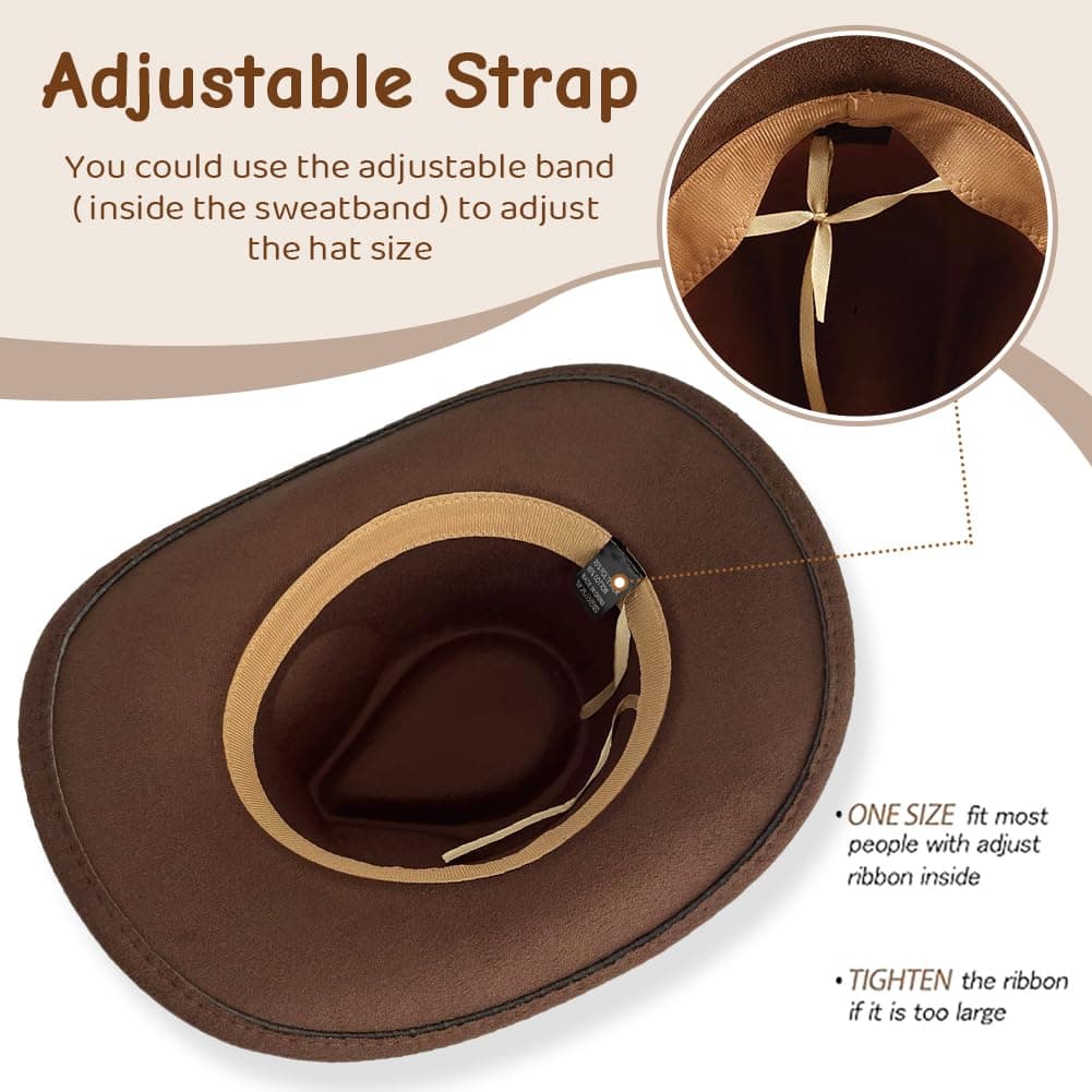 Sombrero Vaquera 3 Piezas Sombrero de Vaquero Accesorios Sombreros Vaquero del Oeste Traje Sombreros Vaquera con Pañuelo Cuadrado y Gafas para Vacaciones Fiestas Temáticas — view 4