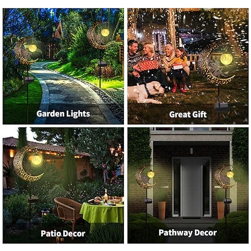 Solar Garden Lights Outdoor Decor,Moon Fairy Crackle Glass Lights,Waterproof Warm White LED Metal Stake Ornament,for Walkway Backyard Patio Lawn Pathway Decorations-Unique Gift Ideas for Gardening — view 5
